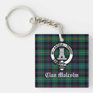 Clan Malcolm Crest Badge en Tartan Sleutelhanger