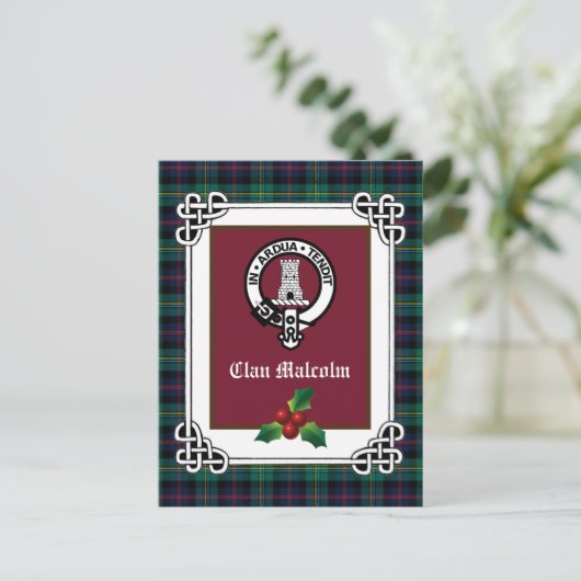 Clan Malcolm Crest Badge & Tartan Holiday Briefkaa Briefkaart (Staand voorkant)