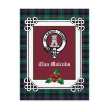 Clan Malcolm Crest Badge & Tartan Holiday Briefkaa