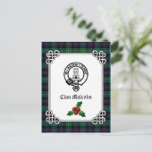 Clan Malcolm Crest Badge & Tartan Holiday Briefkaart (Staand voorkant)