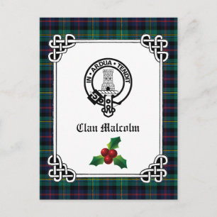 Clan Malcolm Crest Badge & Tartan Holiday Briefkaart