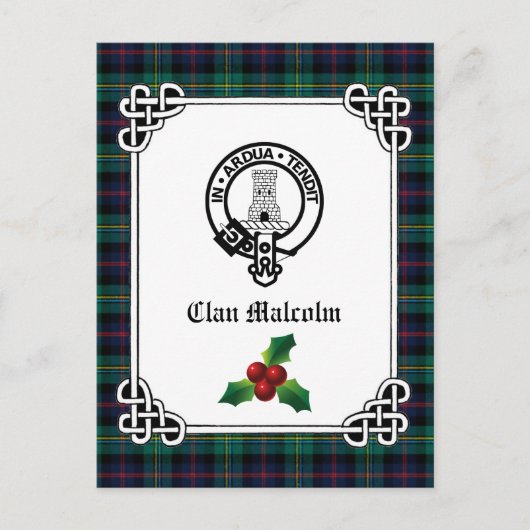Clan Malcolm Crest Badge & Tartan Holiday Briefkaart (Voorkant)