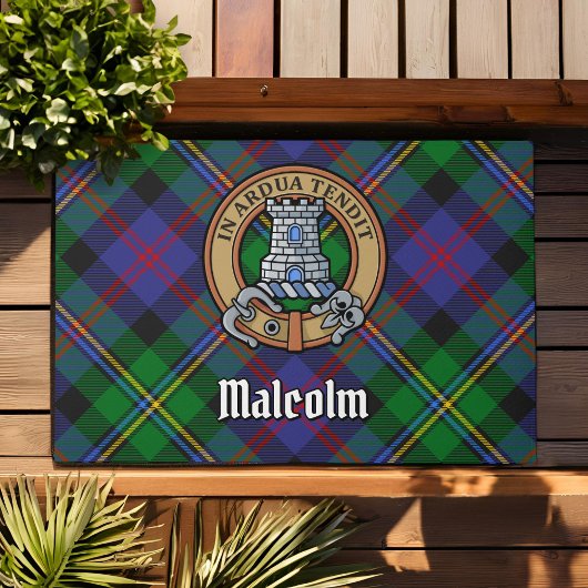 Clan Malcolm Crest over Tartan Deurmat