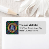 Clan Malcolm Crest over Tartan Etiket (Insitu)