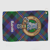 Clan Malcolm Crest over Tartan Golfhanddoek (Horizontaal)