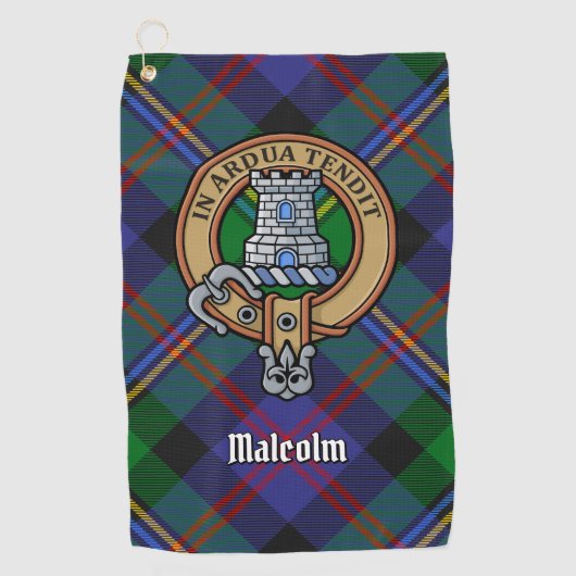 Clan Malcolm Crest over Tartan Golfhanddoek (Voorkant)