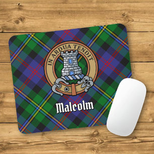 Clan Malcolm Crest over tartan Muismat