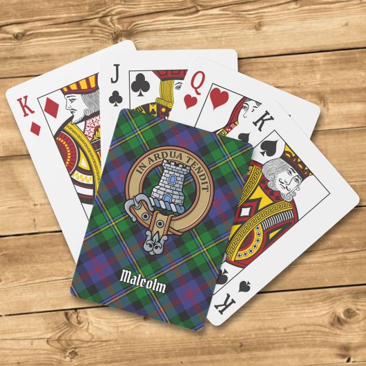 Clan Malcolm Crest over Tartan Pokerkaarten