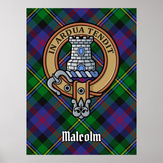 Clan Malcolm Crest over Tartan Poster (Voorkant)