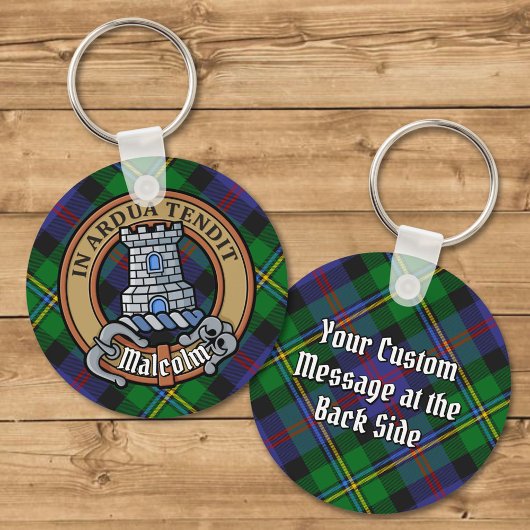Clan Malcolm Crest over tartan Sleutelhanger