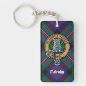 Clan Malcolm Crest over Tartan Sleutelhanger (Voorkant)