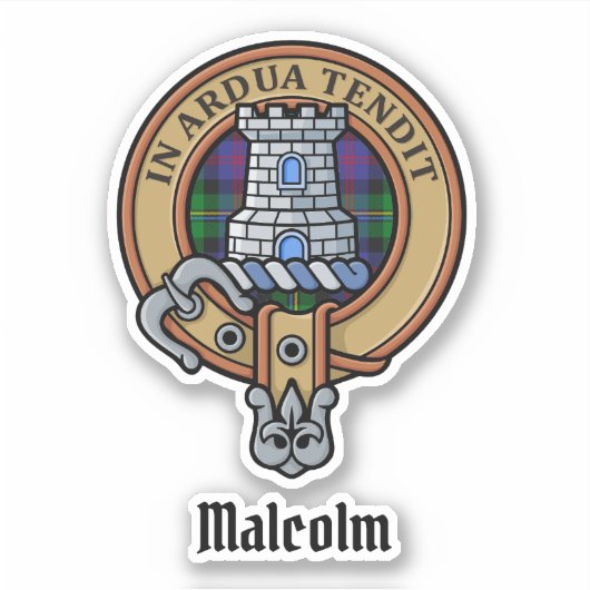 Clan Malcolm Crest over Tartan Sticker (Voorkant)