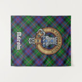 Clan Malcolm Crest over Tartan Wandkleed (Voorkant (horizontaal))