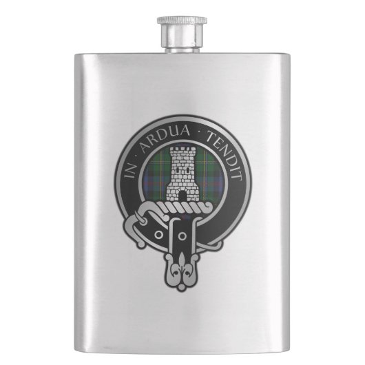Clan Malcolm Crest & Tartan Flask Flacon (Voorkant)