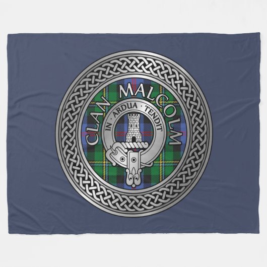 Clan Malcolm Crest & Tartan Knot Fleece Deken (Voorkant (Horizontaal))