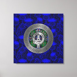 Clan Malcolm Crest & Tartan Knot op Thistle Canvas Afdruk