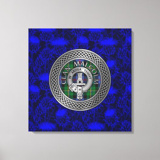 Clan Malcolm Crest & Tartan Knot op Thistle Canvas Afdruk (Voorkant)