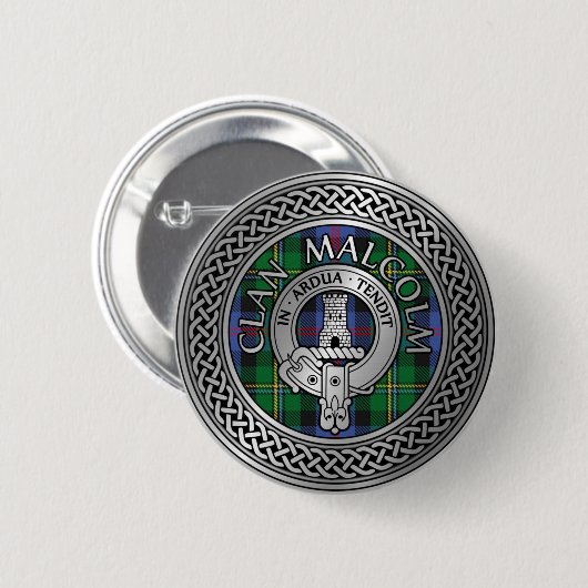 Clan Malcolm Crest & Tartan Knot Ronde Button 5,7 Cm (Voorkant /achterkant)