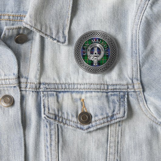 Clan Malcolm Crest & Tartan Knot Ronde Button 5,7 Cm (In situ)