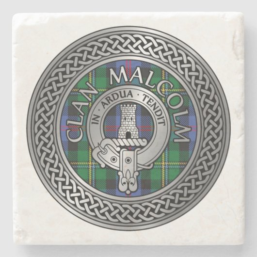 Clan Malcolm Crest & Tartan Knot Stenen Onderzetter (Voorkant)