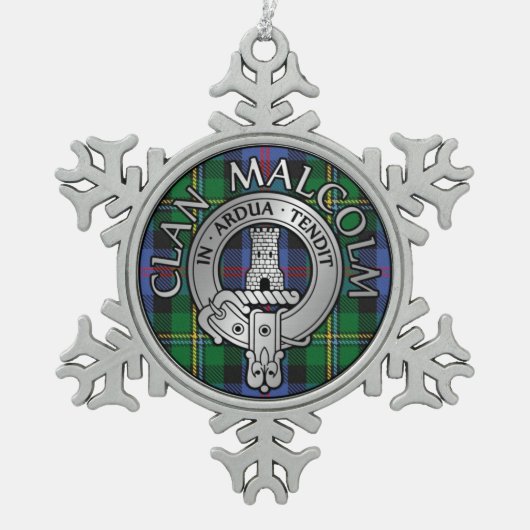 Clan Malcolm Crest & Tartan Tin Sneeuwvlok Ornament (Voorkant)