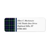 Clan Malcolm Donkerblauw en Groen Schots Tartan Etiket (Voorkant)