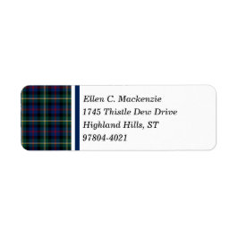 Clan Malcolm Donkerblauw en Groen Schots Tartan Etiket