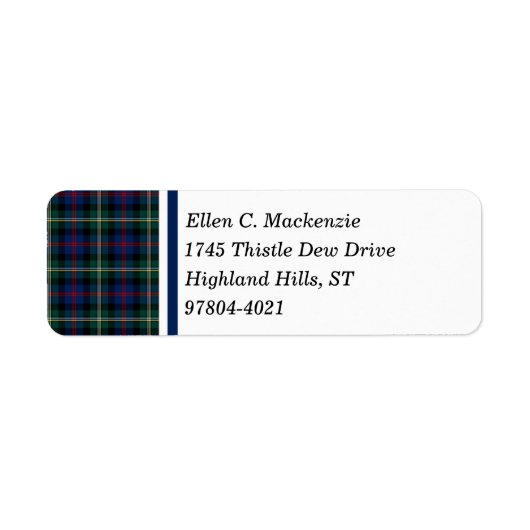 Clan Malcolm Donkerblauw en Groen Schots Tartan Etiket (Voorkant)