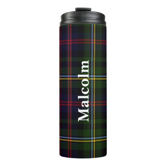 Clan Malcolm Plaid Custom Thermische Tumbler Thermosbeker (Voorkant)