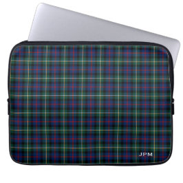 Clan Malcolm Tartan Dark Blue Pset Monogram Laptop Sleeve