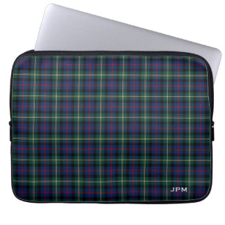 Clan Malcolm Tartan Dark Blue Pset Monogram Laptop Sleeve