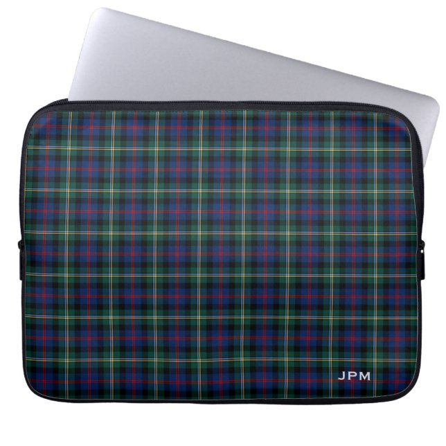 Clan Malcolm Tartan Dark Blue Pset Monogram Laptop Sleeve (Voorkant)