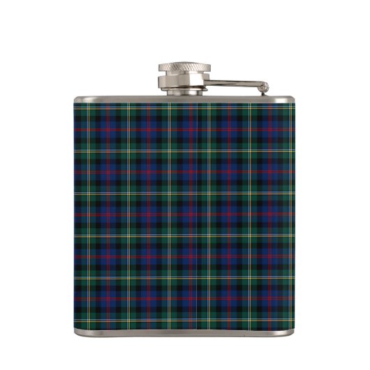 Clan Malcolm Tartan Donkerblauw en Groen Monogram Heupfles (Achterkant)