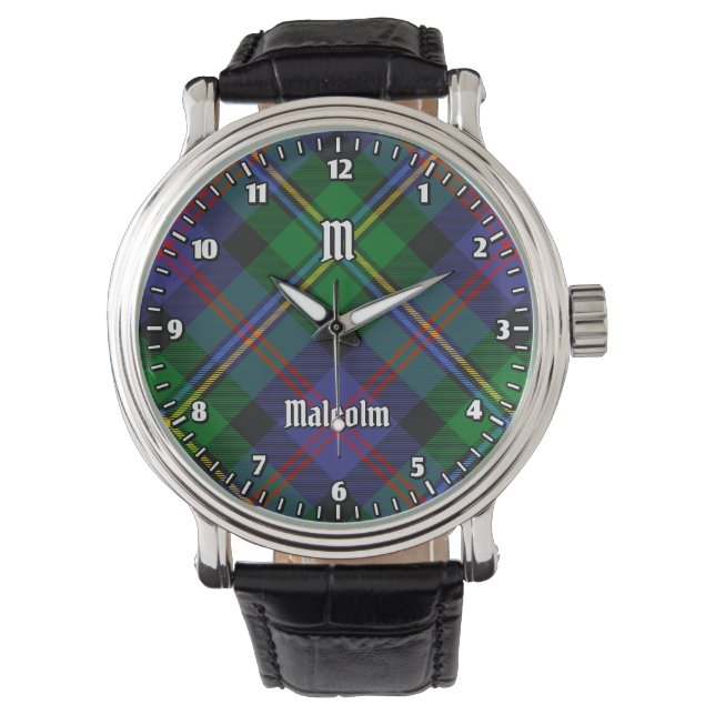 Clan Malcolm Tartan Horloge (Voorkant)