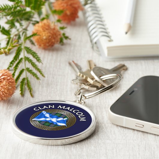 Clan Malcolm Tartan Knot & Flag Sleutelhanger (Zijkant)