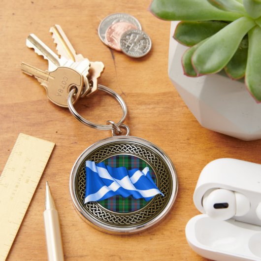 Clan Malcolm Tartan Knot & Flag Sleutelhanger (Bureau)