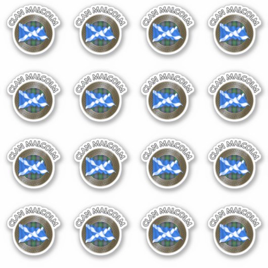Clan Malcolm Tartan Knot & Flag Sticker (Voorkant)