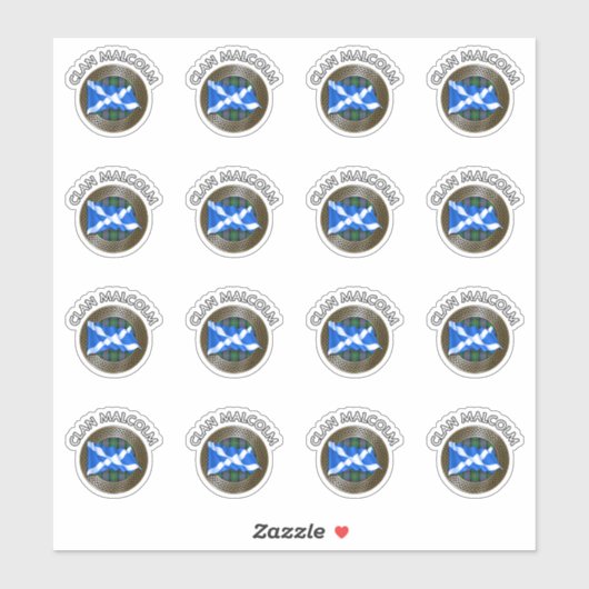 Clan Malcolm Tartan Knot & Flag Sticker (Vel)