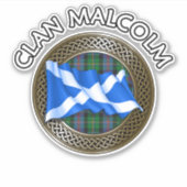 Clan Malcolm Tartan Knot & Flag Sticker (Voorkant)