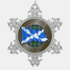 Clan Malcolm Tartan Knot & Flag Tin Sneeuwvlok Ornament