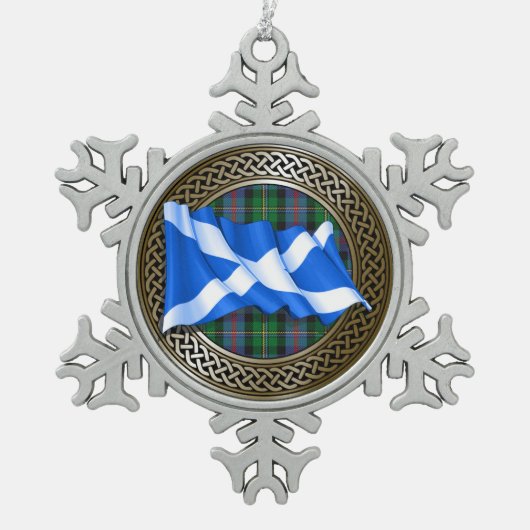 Clan Malcolm Tartan Knot & Flag Tin Sneeuwvlok Ornament (Voorkant)