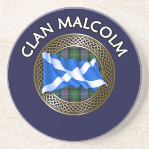 Clan Malcolm Tartan Knot & Flag Zandsteen Onderzetter