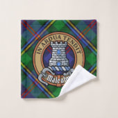 Clan Malcolm Wapen over Tartan Bad Handdoek (Wasdoekje)