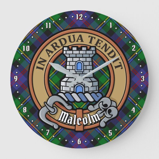 Clan Malcolm Wapen over Tartan Grote Klok (Voorkant)