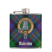Clan Malcolm Wapen over Tartan Heupfles (Voorkant)