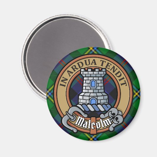 Clan Malcolm Wapen over Tartan Magneet (Voorkant / Achterkant)