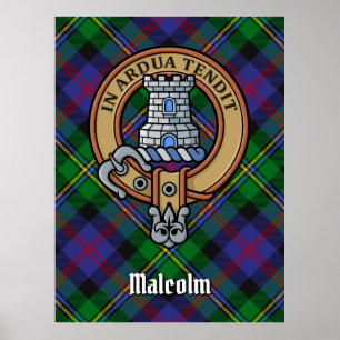 Clan Malcolm Wapen over Tartan Poster