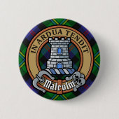 Clan Malcolm Wapen over Tartan Ronde Button 5,7 Cm (Voorkant)