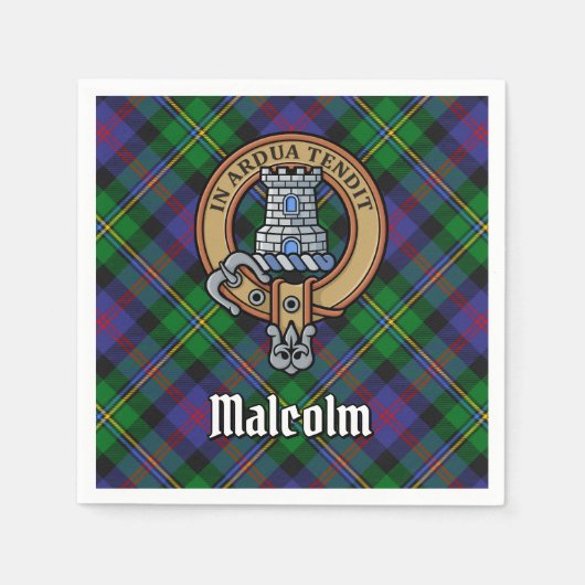 Clan Malcolm Wapen over Tartan Servet (Voorkant)