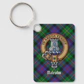 Clan Malcolm Wapen over Tartan Sleutelhanger (Voorkant)